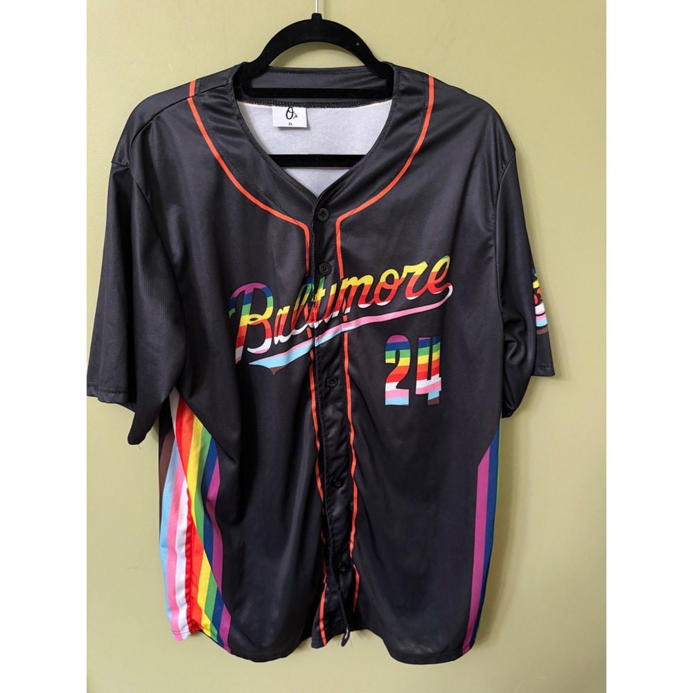 Baltimore Orioles Pride Night Jersey Mens XL Black Rainbow Baseball O's 24